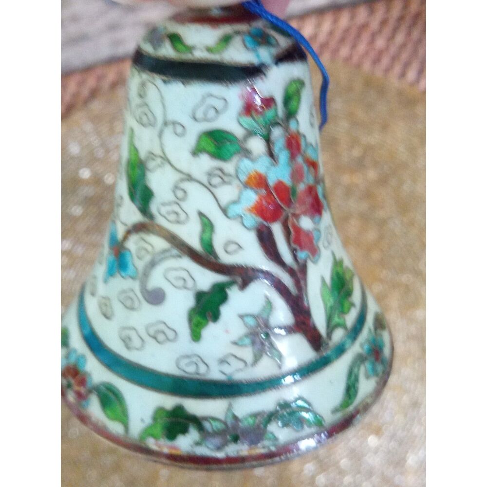 Vintage decorative bell, handcrafted cloisonné enamel metal, small 2.5in, tassle - Picture 4 of 14